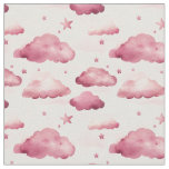 Dusty Dark Pink Clouds &amp; Stars Fabric