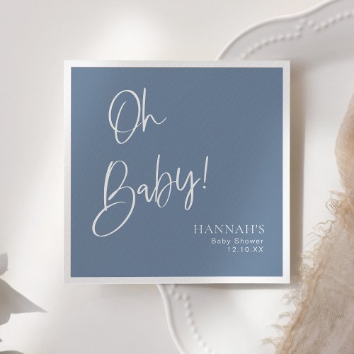 Dusty Denim Blue Oh Baby Baby Shower Napkins