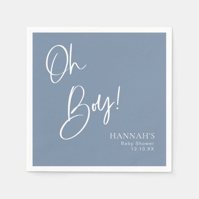 Dusty/ Denim Blue Oh Boy Baby Shower Napkins (Front)