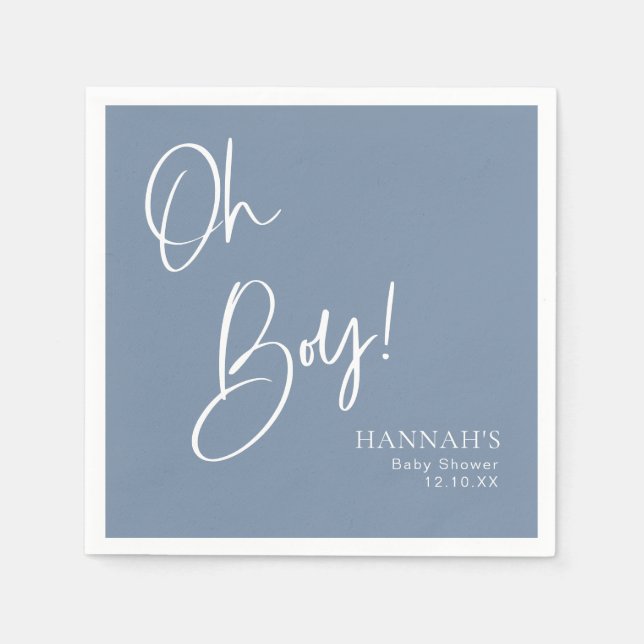 Dusty/ Denim Blue Oh Boy Baby Shower Napkins (Front)