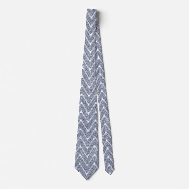 Dusty Denim Blue Small Chevron Pattern Neck Tie (Front)