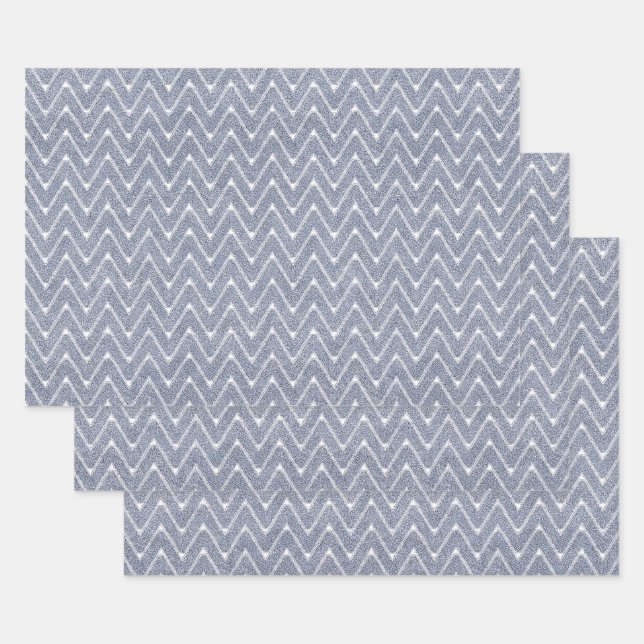 Dusty Denim Blue Small Chevron Pattern Wrapping Paper Sheets (Set)