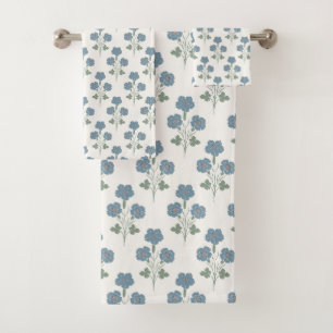 Dusty Denim & Peach Botanical Bath Towel Set