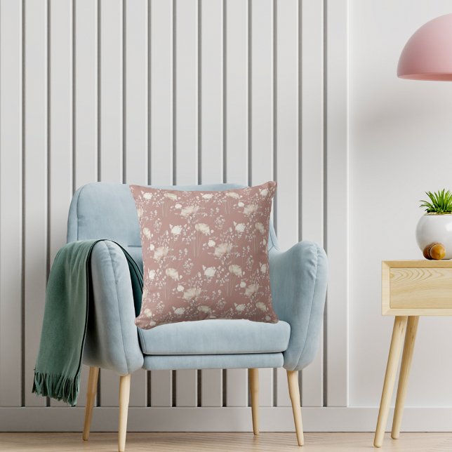 Dusty earth cream wildflowers throw pillow (Creator Uploaded)