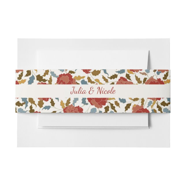 Dusty Elegant Golden Red Rose Flower Wedding Invitation Belly Band (Front Example)