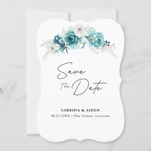 Dusty Emerald Green Floral wedding Save The Date Invitation