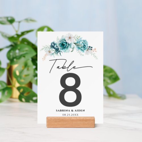 Dusty Emerald Green Floral wedding Table Number  Holder