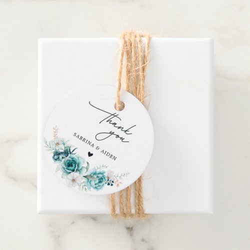 Dusty Emerald Green White Floral Wedding Thank You Favor Tags
