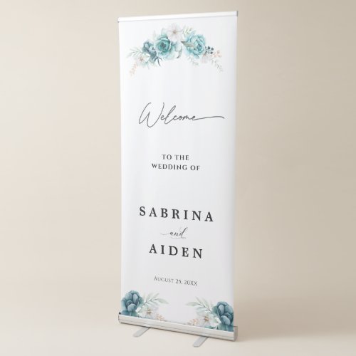 Dusty Emerald Greenery Floral Wedding Welcome Retractable Banner