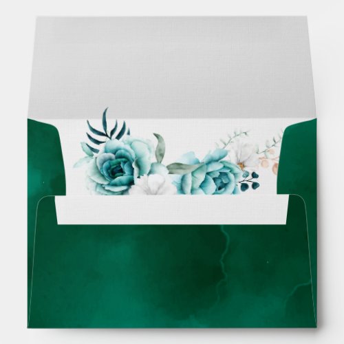 Dusty Emerald Greenery White  Floral Wedding  Envelope