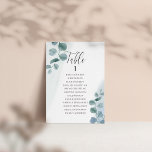 Dusty Eucalyptus Any Table Number Seating Chart<br><div class="desc">Individual table seating charts with elegant calligraphy, eucalyptus leaves and watercolor mist. Simple botanical design with watercolor foliage and greenery in dusty blue grey green. "Table" is hand lettered in elegant calligraphy and the table number is editable. Easy to create your own mini seating charts for each table - use...</div>