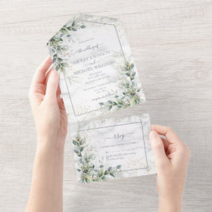 Dusty Eucalyptus Botanical Gold Greenery  All In O One Invitation