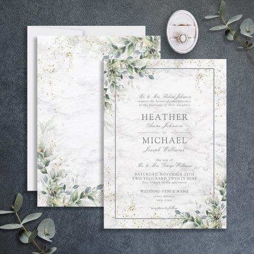 Dusty Eucalyptus Botanical Gold Greenery Wedding I Invitation