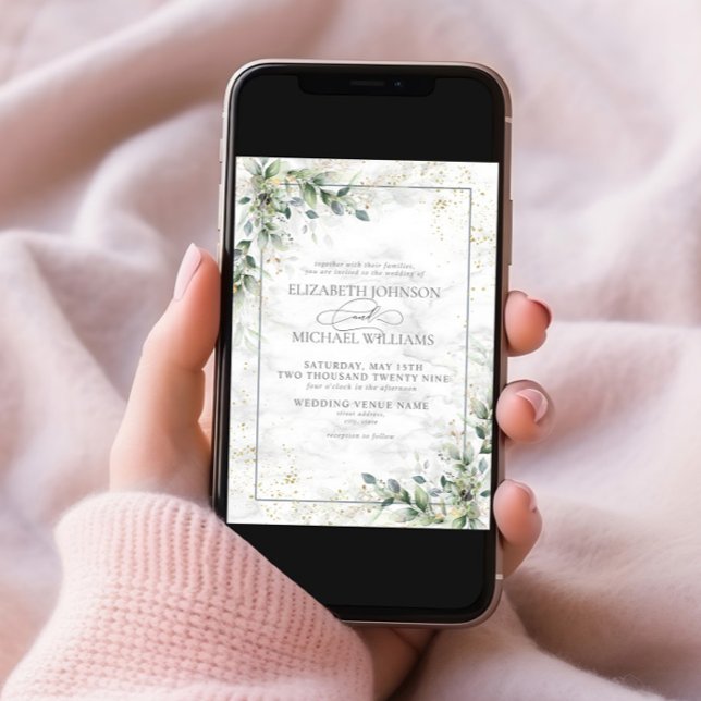 Dusty Eucalyptus Botanical Gold Greenery Wedding I Invitation (Creator Uploaded)