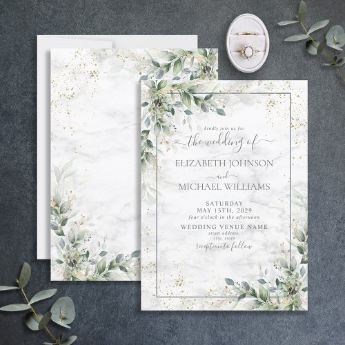 Dusty Eucalyptus Botanical Gold Greenery Wedding Invitation