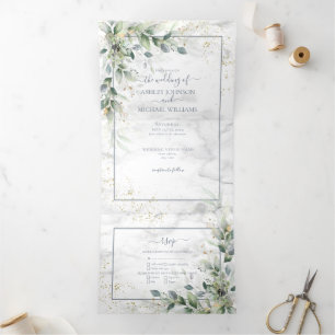 Dusty Eucalyptus Botanical Gold Greenery Wedding Tri-Fold Invitation