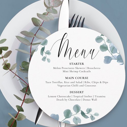 Dusty Eucalyptus Botanical Greenery Round Menu