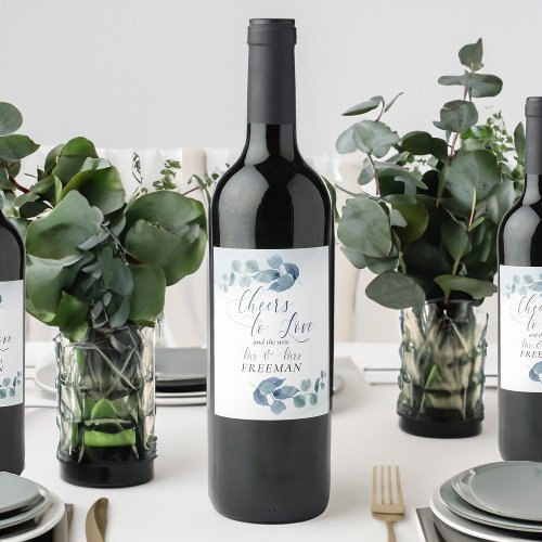Dusty Eucalyptus Cheers to Love Wedding Wine Label