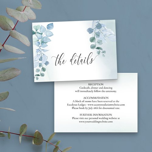 Dusty Eucalyptus Elegant Greenery Wedding Details Enclosure Card