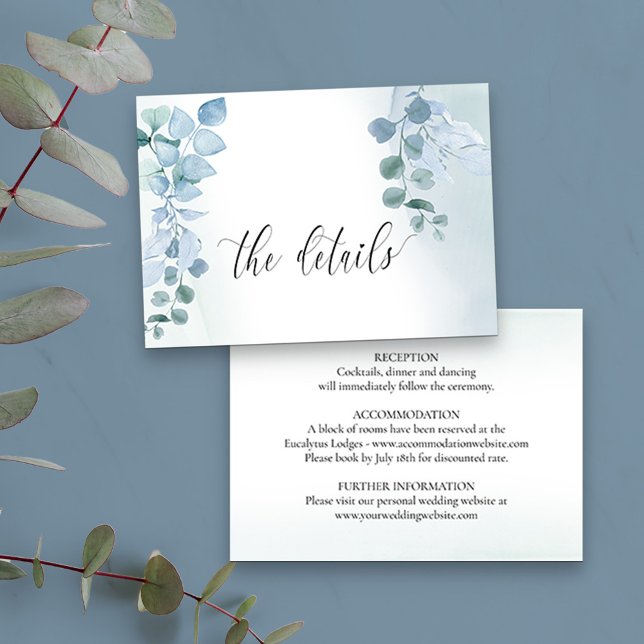 Dusty Eucalyptus Elegant Greenery Wedding Details Enclosure Card (Creator Uploaded)