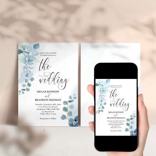 Dusty Eucalyptus Elegant Greenery Wedding Invitation