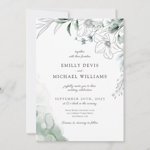 Dusty Eucalyptus Greenery Wedding Invitation