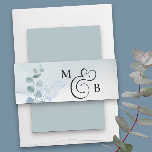 Dusty Eucalyptus Monogrammed Wedding Invitation Belly Band