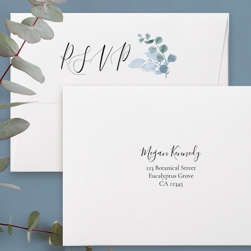 Dusty Eucalyptus Pre Addressed Wedding RSVP Envelope