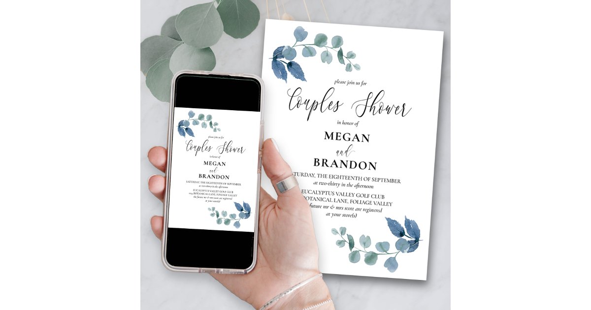 Dusty Eucalyptus Simple Elegant Couples Shower Invitation | Zazzle