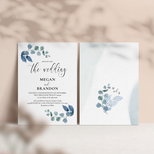 Dusty Eucalyptus Simple Elegant Wedding Invitation