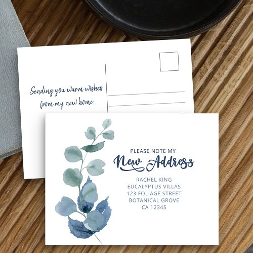 Dusty Eucalyptus Watercolor Foliage Moving Announcement Postcard