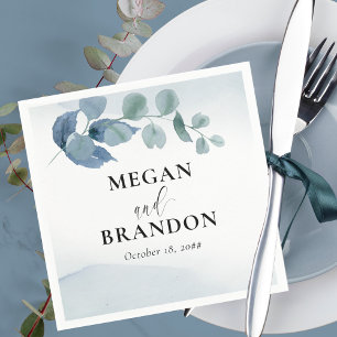 Dusty Eucalyptus Watercolor Foliage Wedding Napkins
