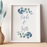 Dusty Eucalyptus Watercolor Greenery Cards & Gifts Poster<br><div class="desc">Eucalyptus cards and gifts sign with elegant calligraphy and eucaluptus leaves. Simple understated botanical design with watercolor foliage and greenery in dusty blue gray green. Perfect for eucalyptus and botanical greenery theme wedding,  bridal shower,  baby shower etc. Please browse my store - dusty eucalyptus collection - for matching items.</div>