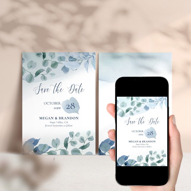 Dusty Eucalyptus Watercolor Greenery Wedding Save The Date (Creator Uploaded)