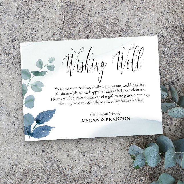 Dusty Eucalyptus Watercolor Wedding Wishing Well Enclosure Card (Wishing Well insert card with editable poem from my Dusty Eucalyptus Wedding Collection)