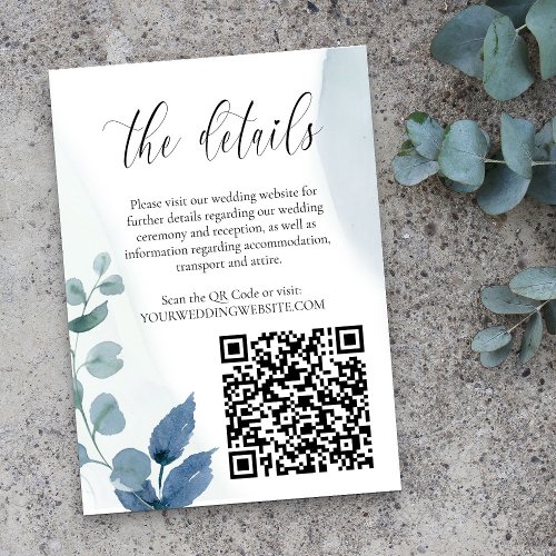 Dusty Eucalyptus Wedding Website Details QR Code Enclosure Card