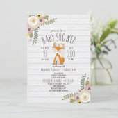 Dusty Floral Boho Fox Gray Wood Baby Shower Invitation (Standing Front)