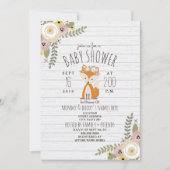 Dusty Floral Boho Fox Gray Wood Baby Shower Invitation (Front)