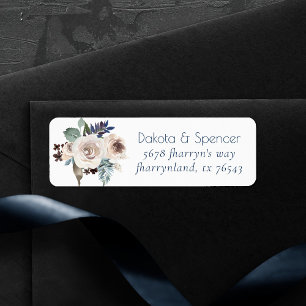 Dusty Floral Bouquet Blue Cream Wedding Address Label