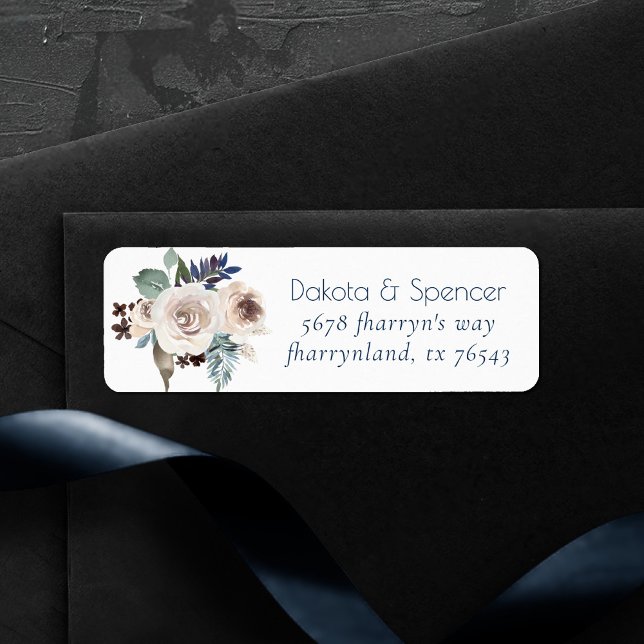 Dusty Floral Bouquet | Blue Cream Wedding Address Label (Creator Uploaded)