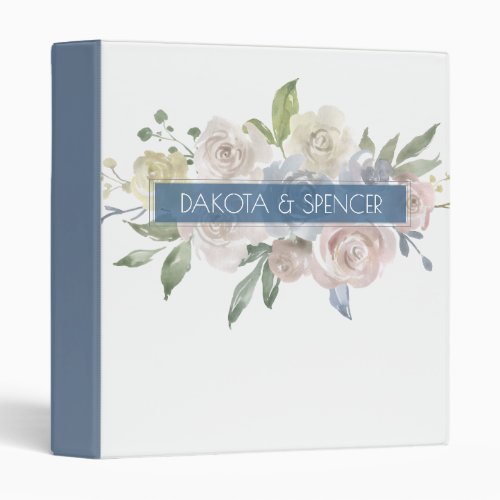 Dusty Floral Bouquet  Lovely Smoky Blue Photo 3 Ring Binder