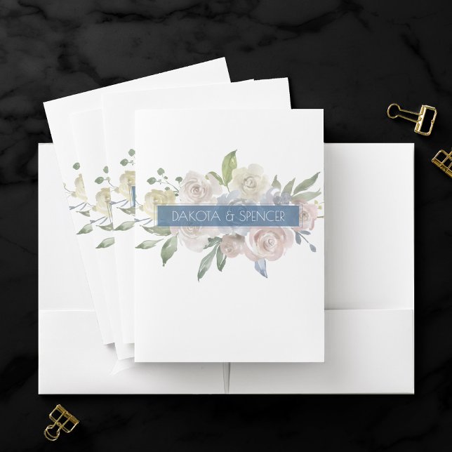 Dusty Floral Bouquet | Lovely Smoky Blue Planner Pocket Folder (Creator Uploaded)