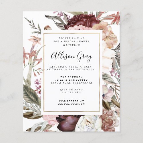 Dusty Floral Bridal Shower  Budget  Flyer