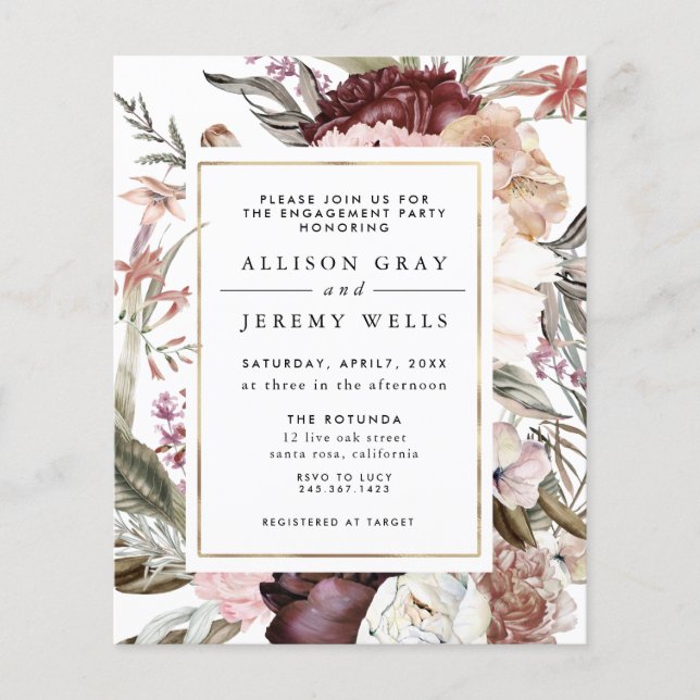 Dusty Floral Engagement Party Invitation Flyer (Front)