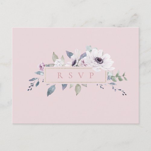 Dusty Floral Frame Blush Wedding RSVP Song Request Invitation Postcard