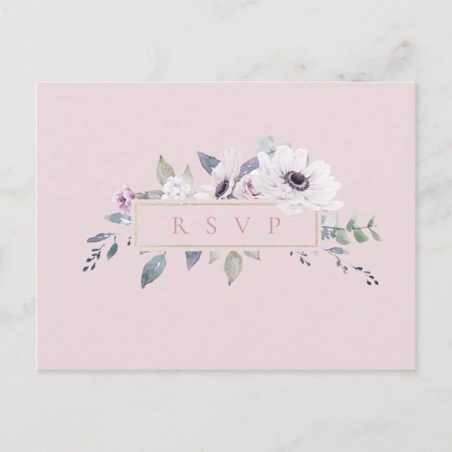 Dusty Floral Frame Blush Wedding RSVP Song Request Invitation Postcard (Front)