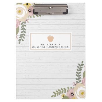 Dusty Floral Gray Wood Teacher Clipboard by thepinkschoolhouse at Zazzle