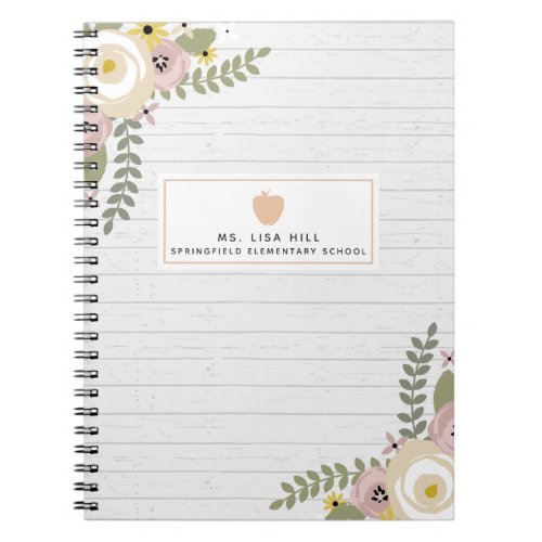 Dusty Floral Gray Wood Teacher Notebook