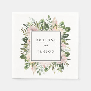 Dusty Floral Greenery Personalized Paper Napkins