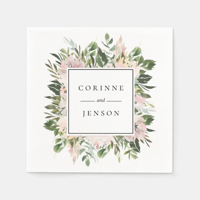 Dusty Floral Greenery Personalized Paper Napkins (Front)